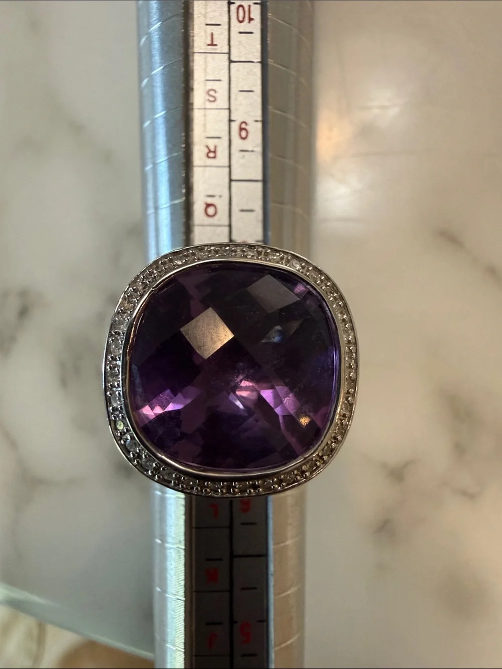 CXD silver and amethyst ring, size 7